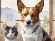 Jigsaw Puzzle: Oil Painting Dog And Cat - Free Unblocked Game
